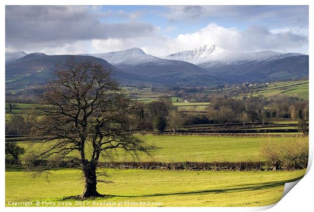 Bannau Brycheiniog Snow Capped Peaks. Print by Philip Veale