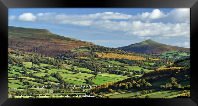 Pen Cerrig-calch and Sugar Loaf in Autumn. Framed Print by Philip Veale