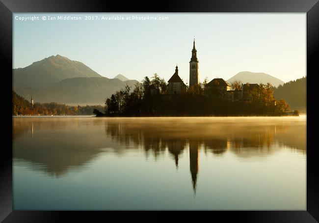 Morning light at Lake Bled Framed Print by Ian Middleton