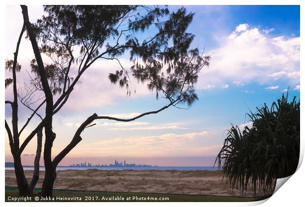 Gold Coast Skyline Behind The Branches Print by Jukka Heinovirta