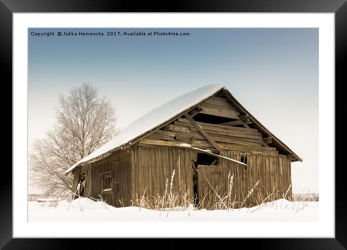Snow Covered Barn House Framed Mounted Print by Jukka Heinovirta