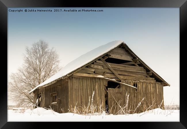 Snow Covered Barn House Framed Print by Jukka Heinovirta