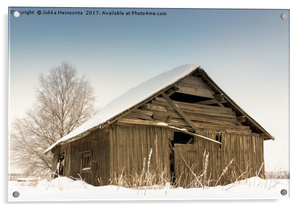 Snow Covered Barn House Acrylic by Jukka Heinovirta