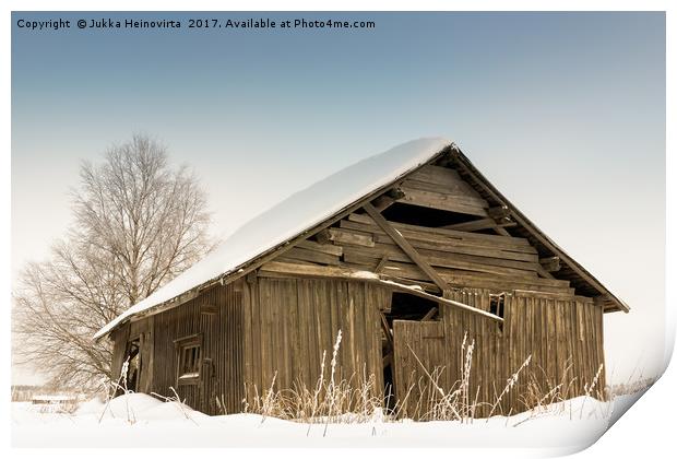 Snow Covered Barn House Print by Jukka Heinovirta
