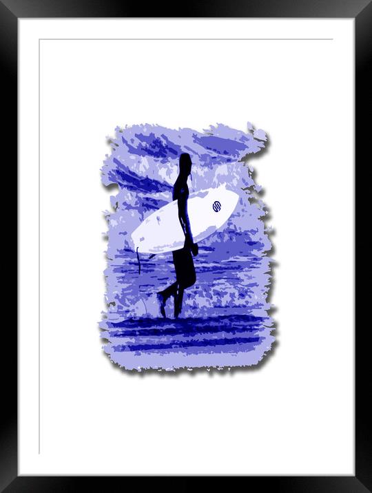 Surfer Silhouette in Blue Framed Mounted Print by graham young