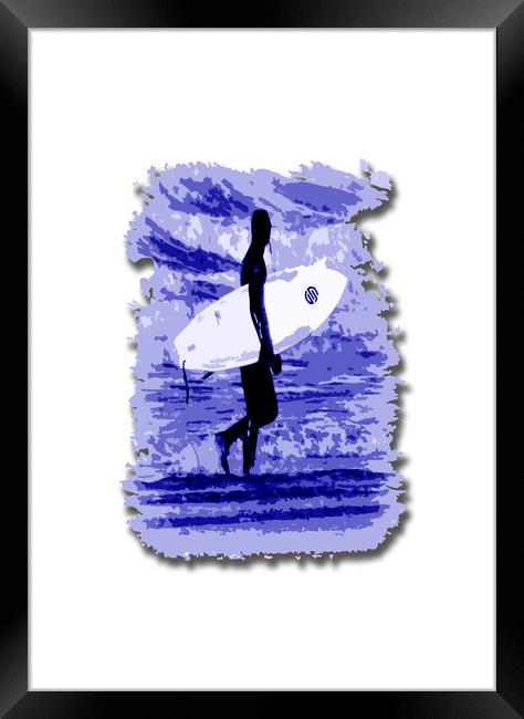 Surfer Silhouette in Blue Framed Print by graham young