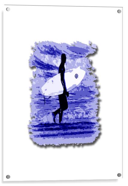 Surfer Silhouette in Blue Acrylic by graham young