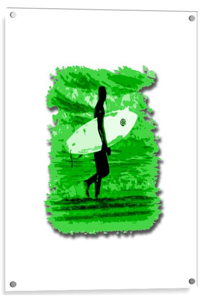 Surfer Silhouette in Green Acrylic by graham young