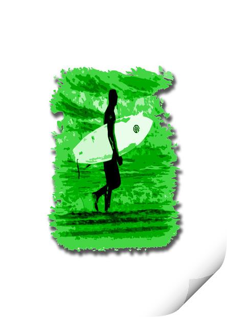 Surfer Silhouette in Green Print by graham young