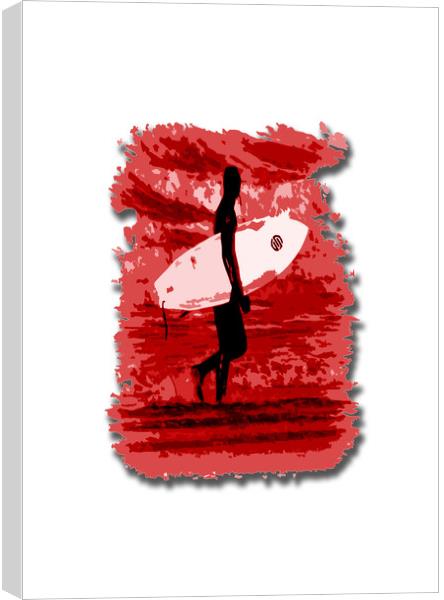 Surfer Silhouette in Red Canvas Print by graham young