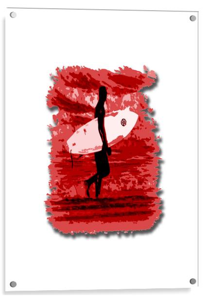 Surfer Silhouette in Red Acrylic by graham young