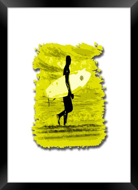 Surfer Silhouette in yellow Framed Print by graham young