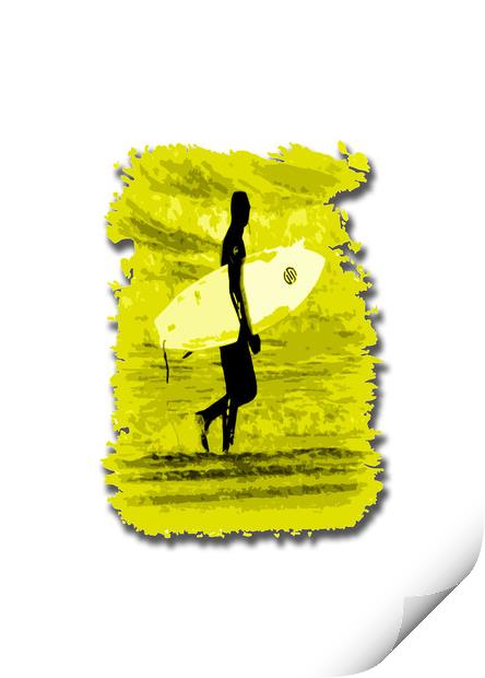Surfer Silhouette in yellow Print by graham young