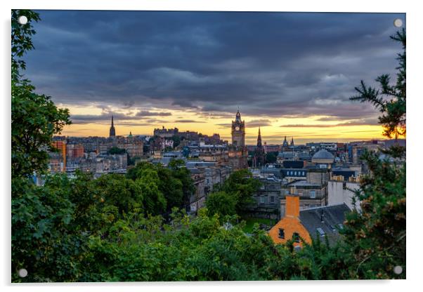 Edinburgh skyline at Dusk Acrylic by Miles Gray