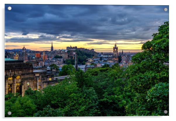 Edinburgh skyline at Twilight Acrylic by Miles Gray