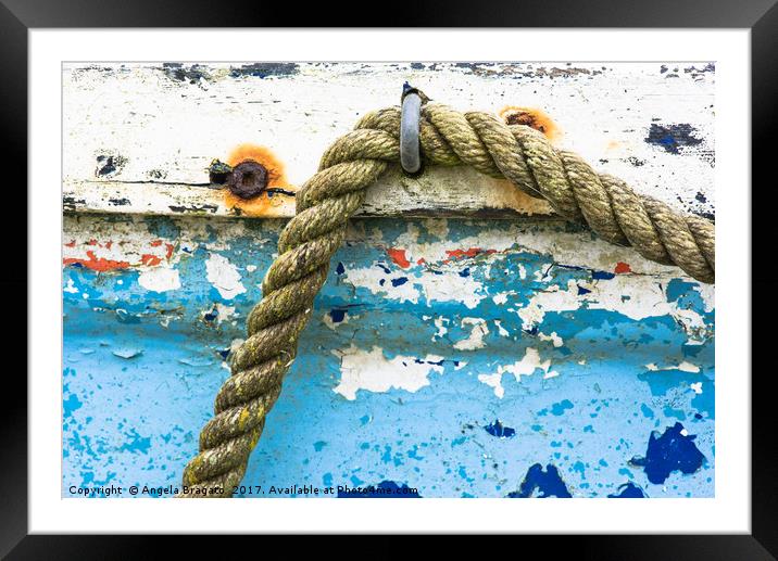 Rope on old boat Framed Mounted Print by Angela Bragato