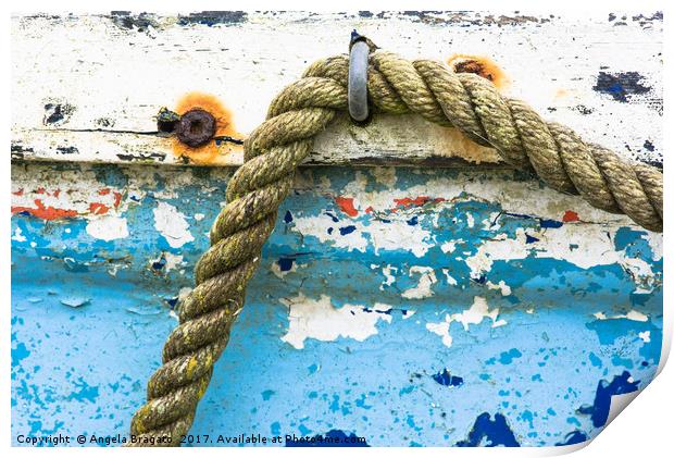 Rope on old boat Print by Angela Bragato