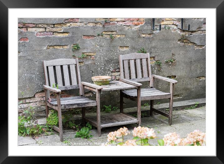 Terrace with wooden Seats and table Framed Mounted Print by Chris Willemsen