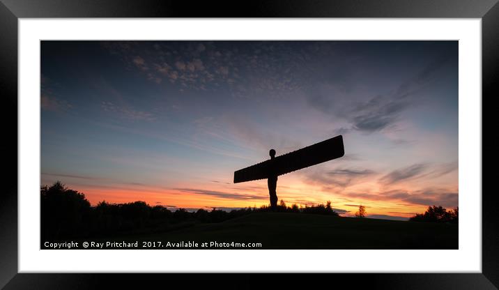Angel of the North at Sunset Framed Mounted Print by Ray Pritchard