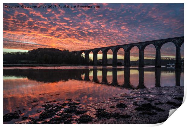 St Germans viaduct at sunrise Print by stephen tolley