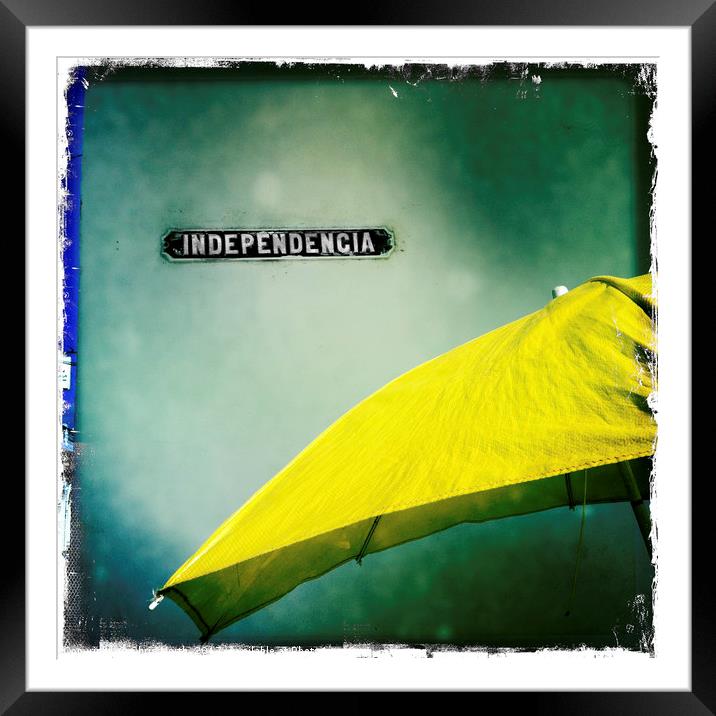 Yellow umbrella in old Havana Cuba. Framed Mounted Print by Chris North