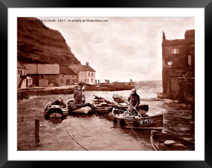 Staithes Harbour and fishermen. Framed Mounted Print by Chris North