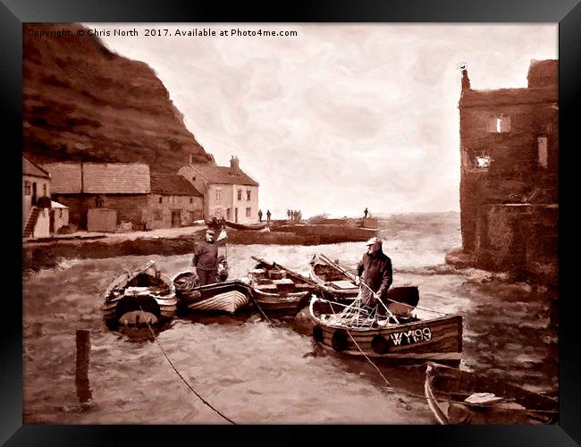 Staithes Harbour and fishermen. Framed Print by Chris North