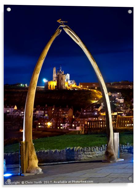 Whitby jawbone arch at twilight. Acrylic by Chris North