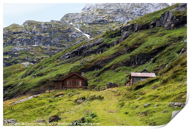 wooden house in nature area Jostedalsbreen Print by Chris Willemsen