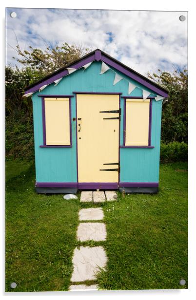 Colorful beach side huts on Devon coast of England Acrylic by Steve Heap