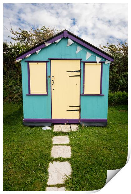 Colorful beach side huts on Devon coast of England Print by Steve Heap