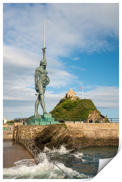 Damien Hirst statue Verity in Ilfracombe Print by Steve Heap
