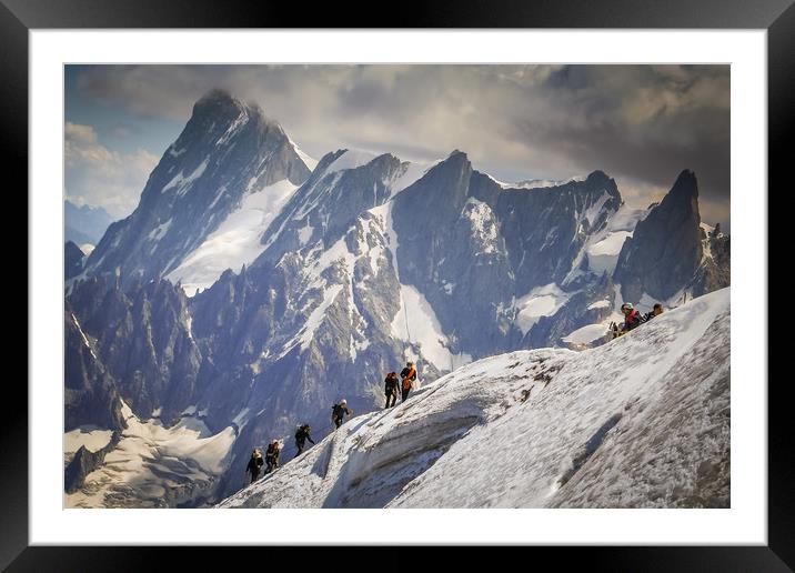 Climbers on the edge Framed Mounted Print by Julian Bowdidge