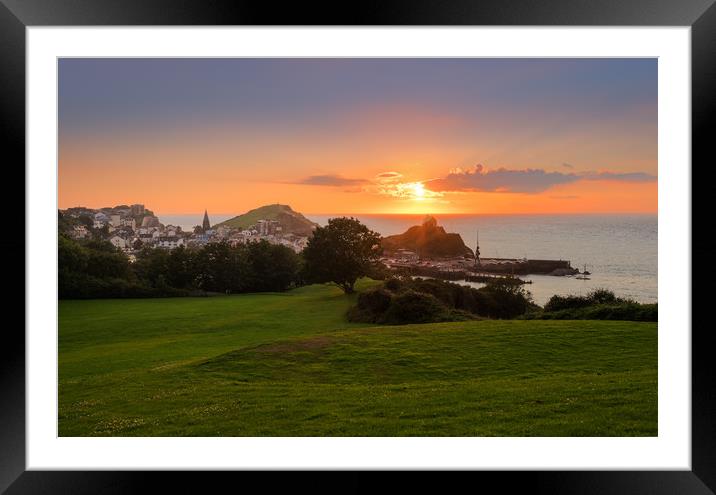 Sunset over the town of Ilfracombe in Devon at sun Framed Mounted Print by Steve Heap
