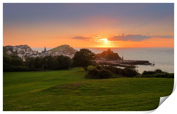 Sunset over the town of Ilfracombe in Devon at sun Print by Steve Heap