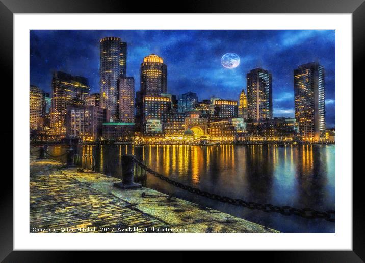 Downtown At Night Framed Mounted Print by Ian Mitchell