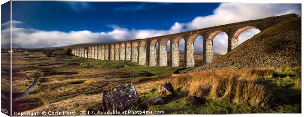 Ribblehead viaduct and by moonlight Canvas Print by Chris North
