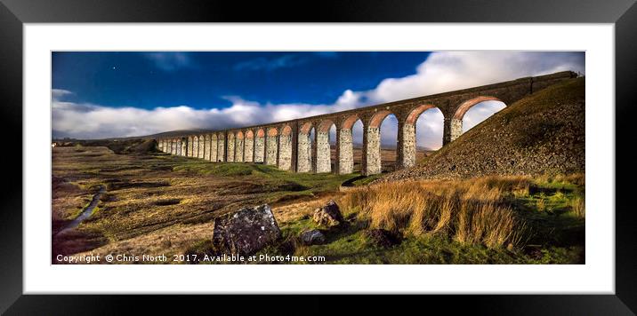 Ribblehead viaduct and by moonlight Framed Mounted Print by Chris North