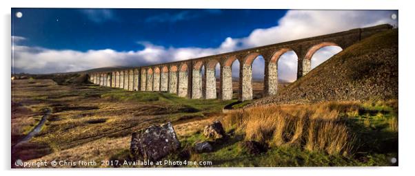 Ribblehead viaduct and by moonlight Acrylic by Chris North