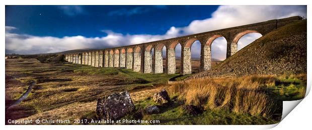 Ribblehead viaduct and by moonlight Print by Chris North