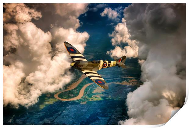 Spitfire In The Clouds Print by J Biggadike