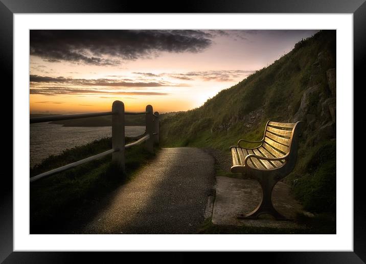 Wales Coastal Path bench Framed Mounted Print by Leighton Collins