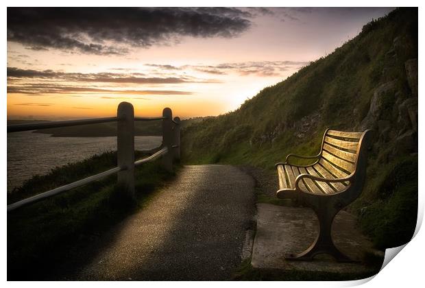 Wales Coastal Path bench Print by Leighton Collins