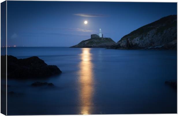 Mumbles Lighthouse at dusk Canvas Print by Leighton Collins