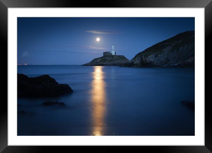 Mumbles Lighthouse at dusk Framed Mounted Print by Leighton Collins