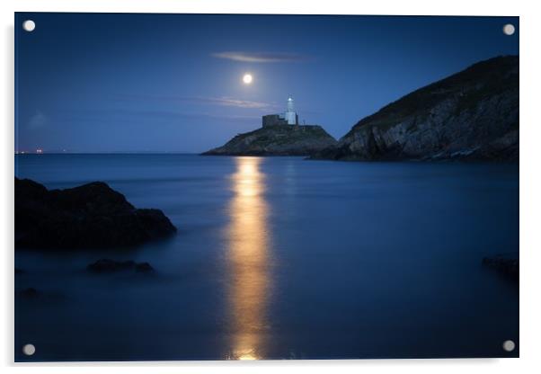 Mumbles Lighthouse at dusk Acrylic by Leighton Collins