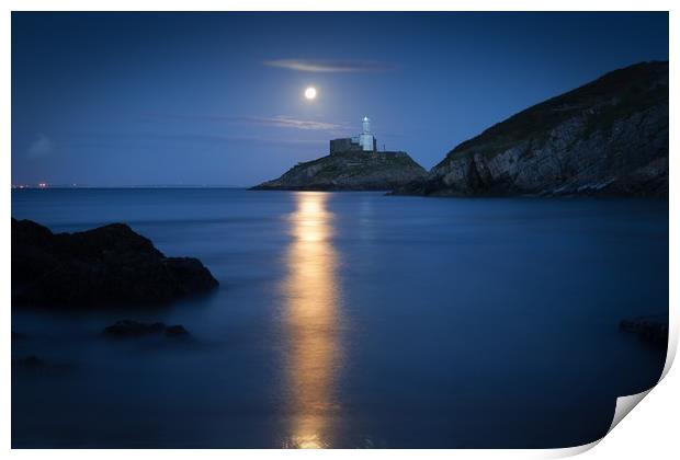Mumbles Lighthouse at dusk Print by Leighton Collins