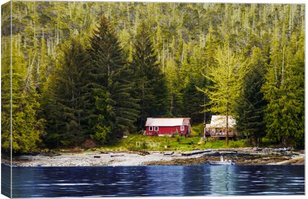 Old Houses on Evergreen Covered Coast Canvas Print by Darryl Brooks
