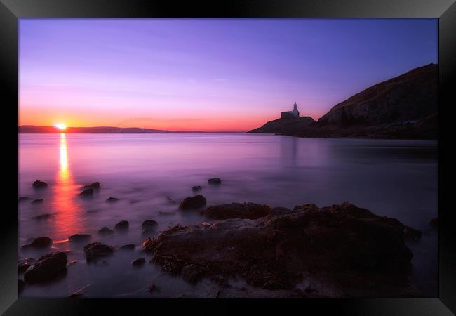 Sunrise at Mumbles lighthouse Framed Print by Leighton Collins