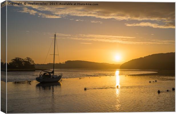 Sunrise at St Germans quay , with golden sky Canvas Print by stephen tolley
